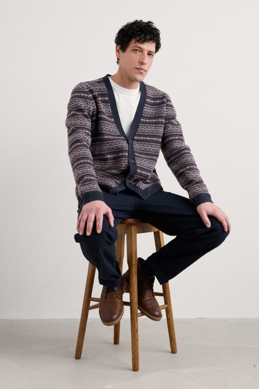des hommes petherwin fair isle cardigan avec laine dagneau
