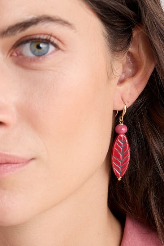 charmeur en céramique feuille boucles doreilles