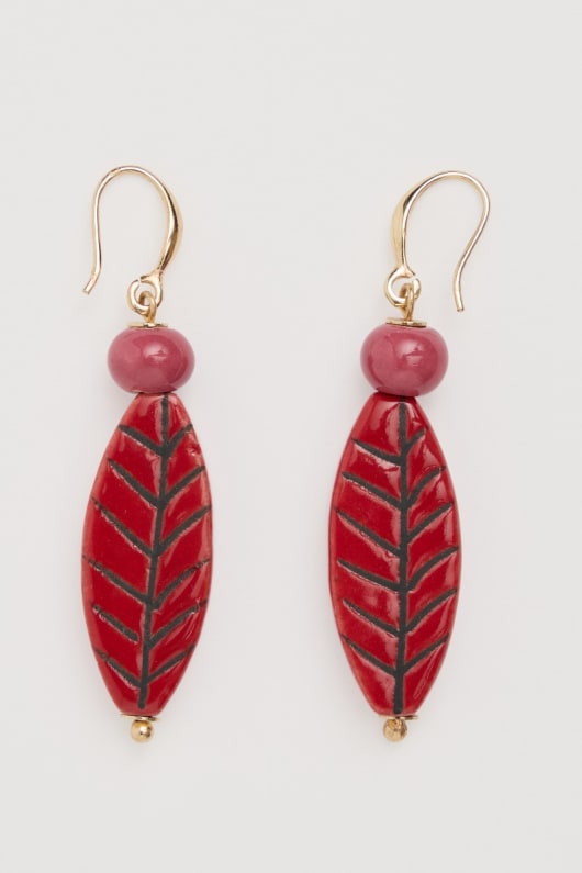 charmeur en céramique feuille boucles doreilles