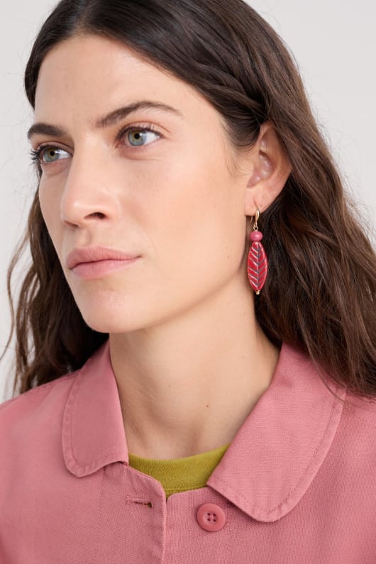 charmeur en céramique feuille boucles doreilles