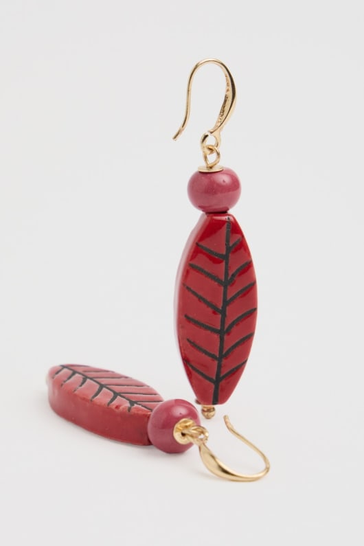 charmeur en céramique feuille boucles doreilles