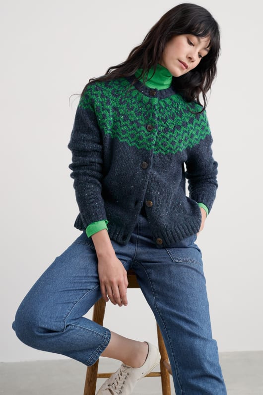 port kinnis fair isle cardigan avec laine mérinos
