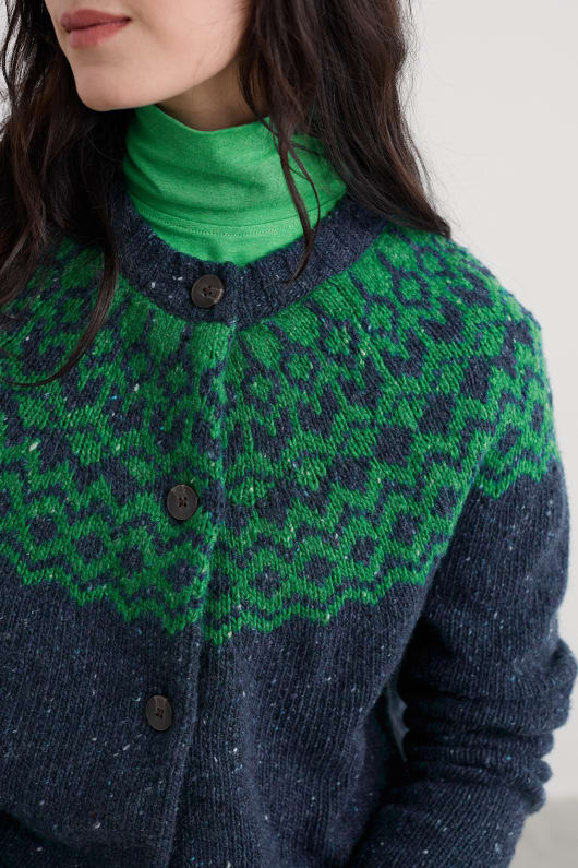 port kinnis fair isle cardigan avec laine mérinos