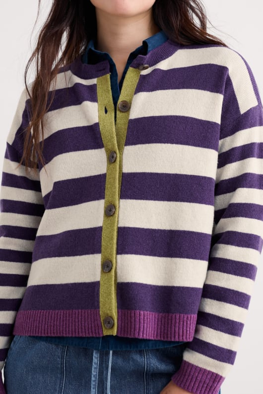 pinwell rayé cardigan faite avec de la laine dagneau