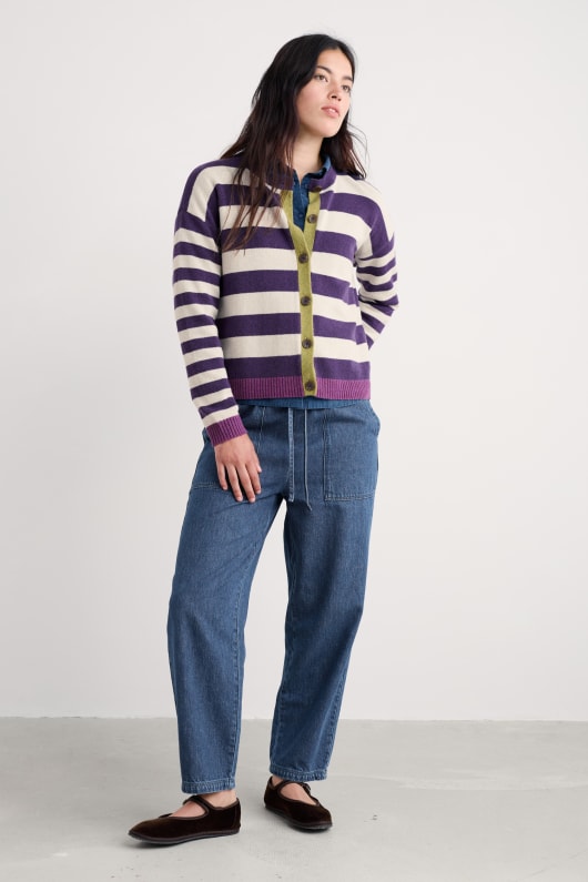 pinwell rayé cardigan faite avec de la laine dagneau