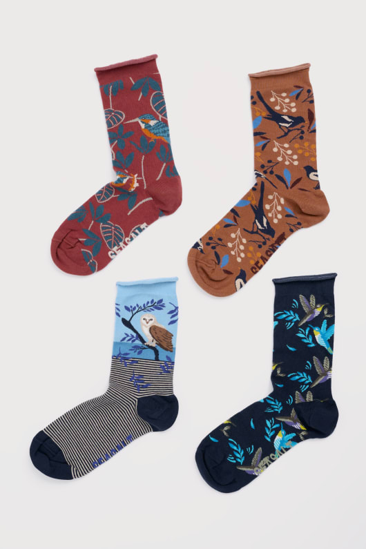 boîte-cadeau de 4 femmes arty oiseau chaussettes