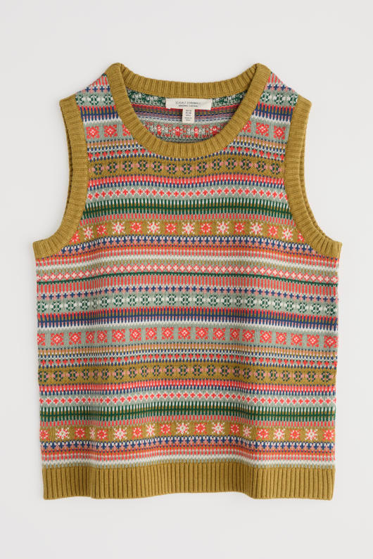 cove cottage fair isle gilet tricoté
