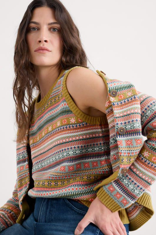 cove cottage fair isle gilet tricoté