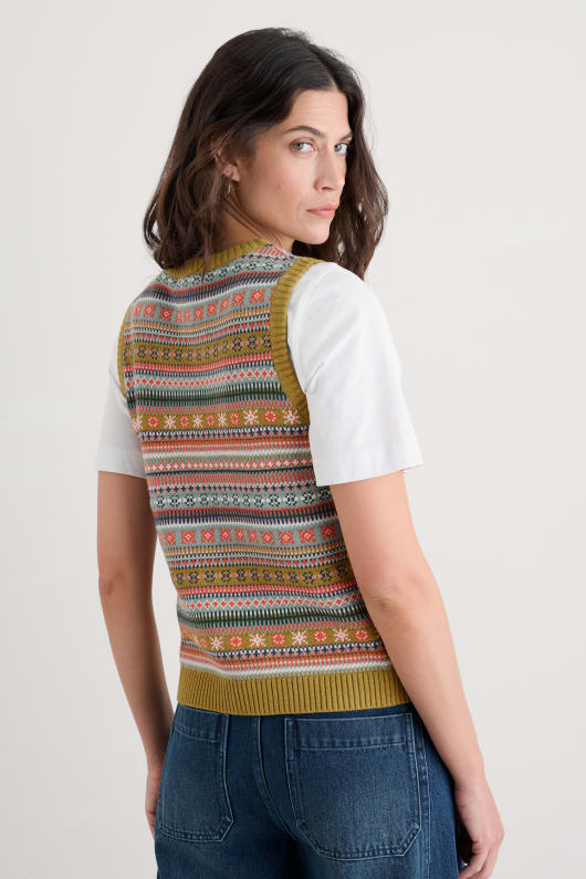 cove cottage fair isle gilet tricoté