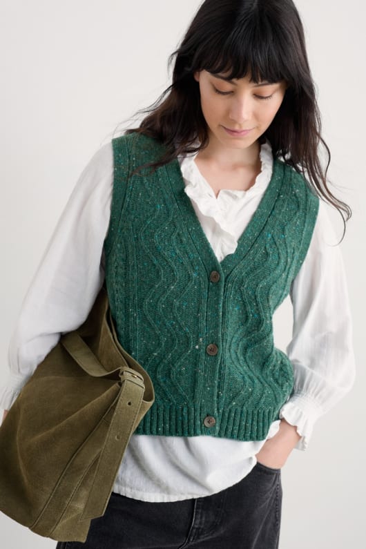 pendouer col v bouton de gilet tricoté